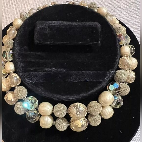 Vendome Jewelry - 60s Vintage VENDOME Double Strand BEADED Necklace Jonquil AB Crystals